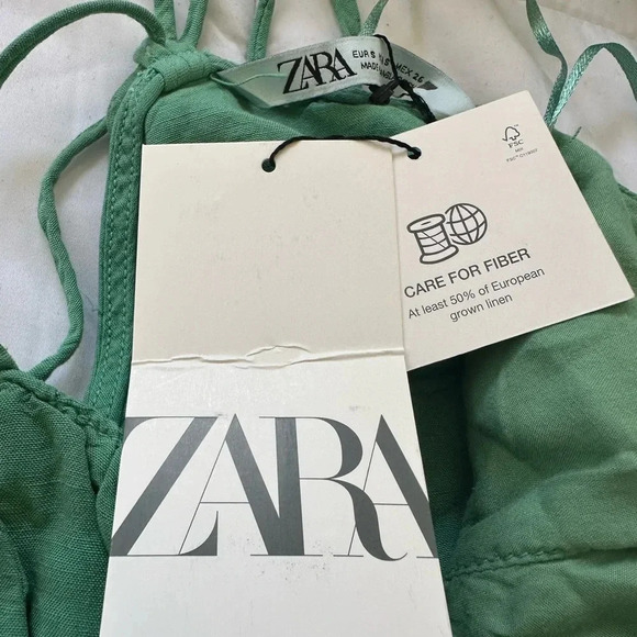 NWT Zara Green Lined Button Midi Dress - Picture 5 of 9